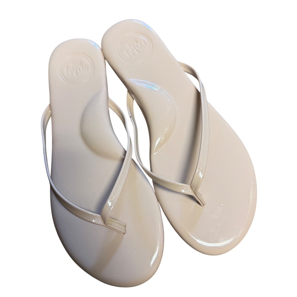 Solei Sea Womens Flip Flop Sandals Beige Glossy Thong Sandals Size 8